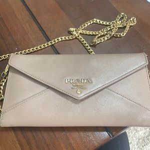 Authentic nude/tan Prada clutch/wristlet